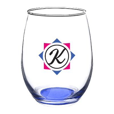 Blue wine glass with full color logo.