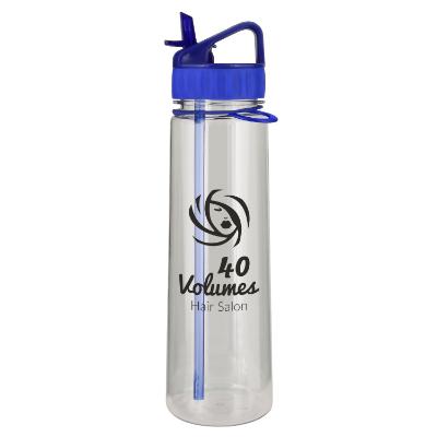 Blue plastic bottle with custom logo.