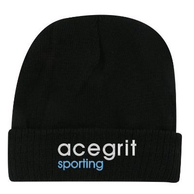 Black embroidered knit beanie