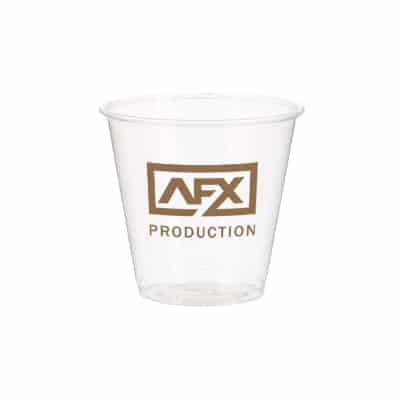 PET plastic clear soft sided cup with custom branding in 3.5 ounces.