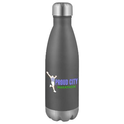 Stainless matte gray water bottle with custom full color imprint in 17 oz.