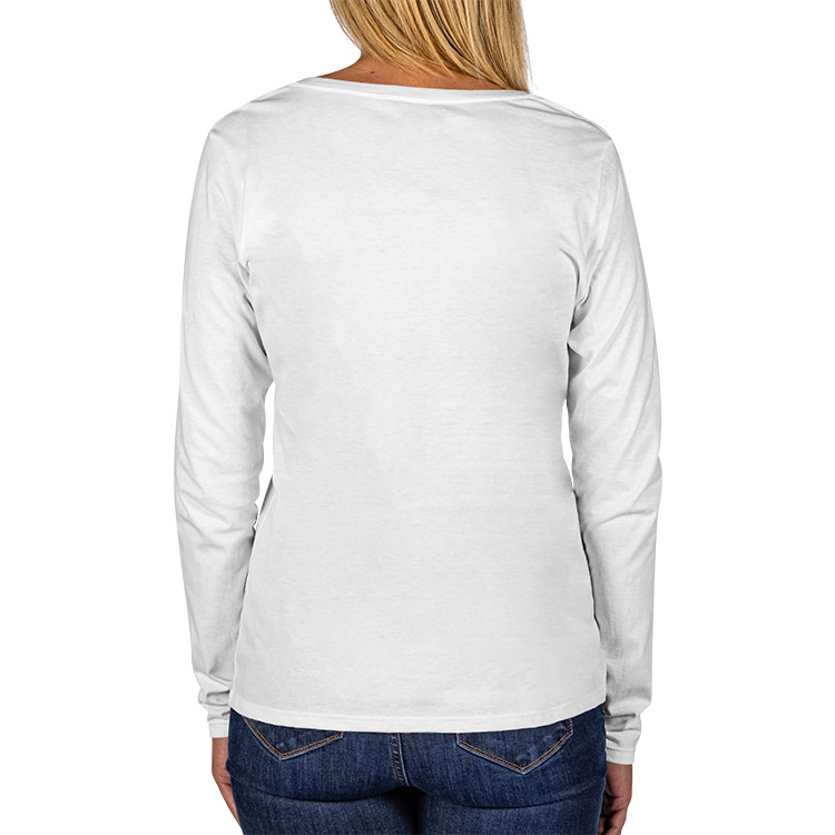 Customized White Long Sleeve V-Neck T-Shirt