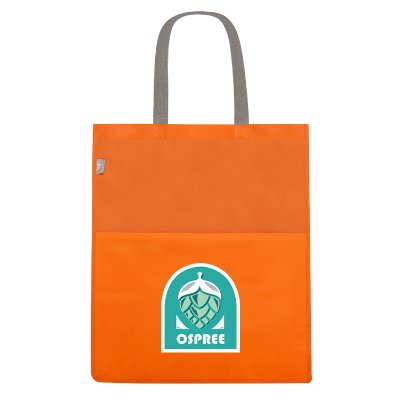 Campfire orange RPET non-woven tote bag with custom full-color logo.