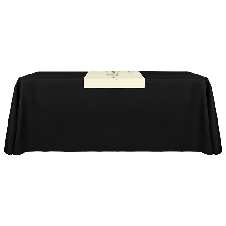 24 inches x 60 inches wedding full-color polyester table runner with serged edges.
