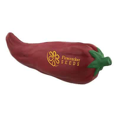 Foam red chili pepper stress reliever with imprinting.