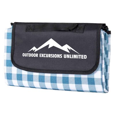 Customized blue with white roll up picnic blanket