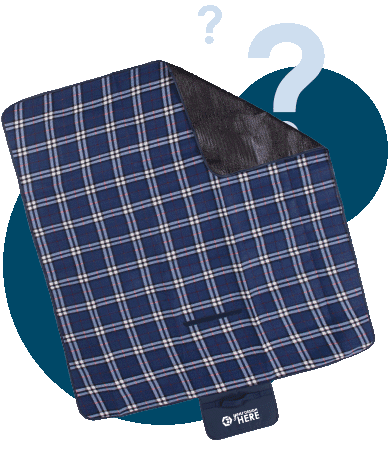 Blue plaid branded picnic blankets with white imprint