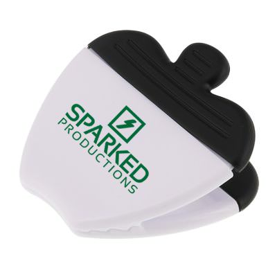 Plastic white apple magnet chip clip with full color imprint.