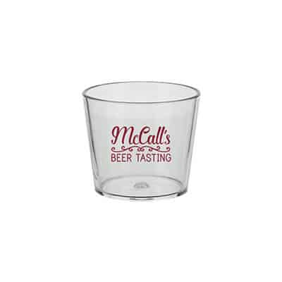 Acrylic clear tasting glass with custom logo in 3 ounces.