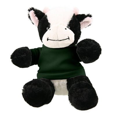 Plush and cotton cow with forest green shirt blank.