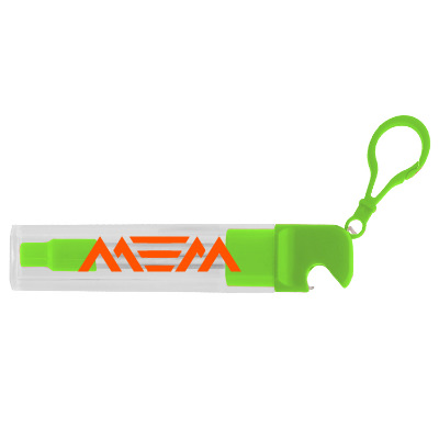 Lime green straw with bottle opener and custom logo.