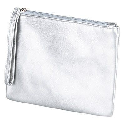 Polyurethane metallic silver cosmetic bag blank.