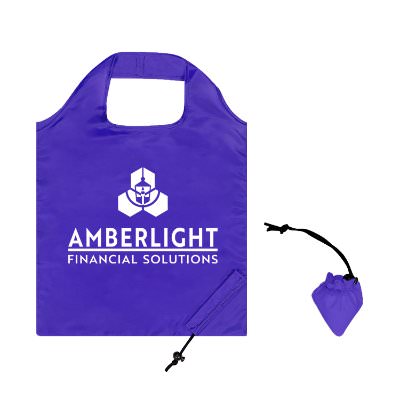 Purple RPET folding tote bag with custom logo.