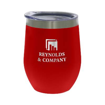 Red wine tumbler with engraved imprint.