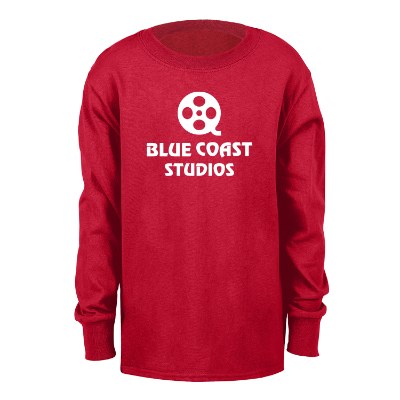 Red customizable long sleeve youth t-shirt.