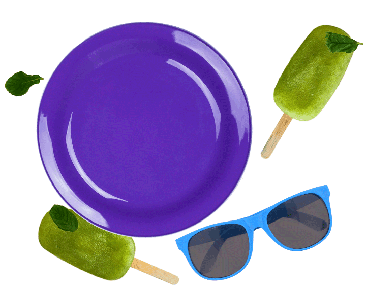 Blank purple flying disc and blank blue sunglasses