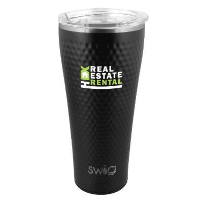 Black tumbler with a full color logo.