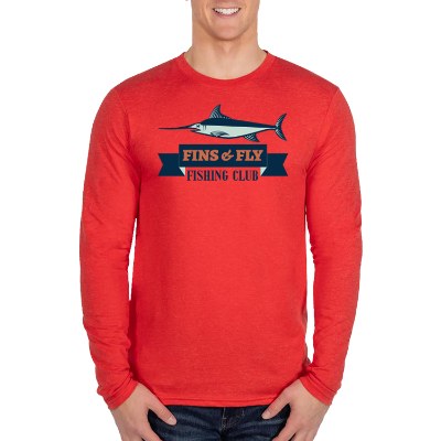 Full color custimization bright red heather long sleeve tee.