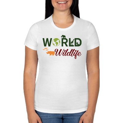 White ladies' custom short-sleeve t-shirt with full color logo.
