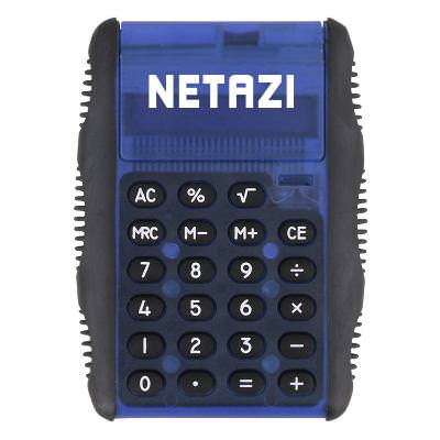 Flip calculator with custom imprint. 