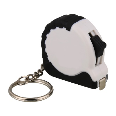 Metal, plastic and rubber white mini tape measure keychain blank.