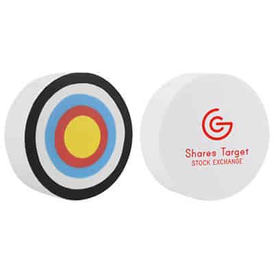 Foam target stress ball with customized imprint.