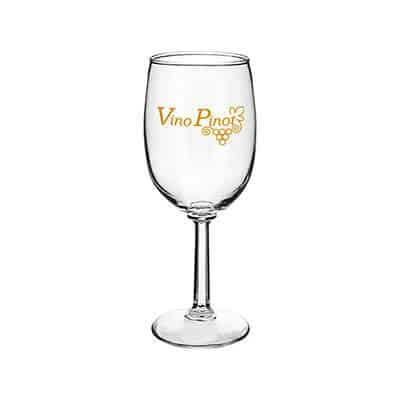 Glass clear wine glass with custom imprint in 6.5 ounces.