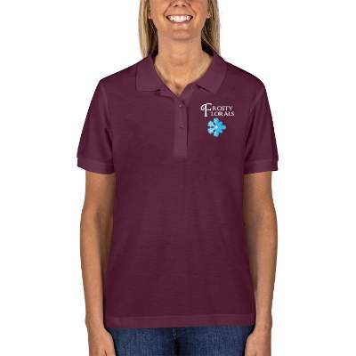 Maroon full color personalized short sleeve polo.