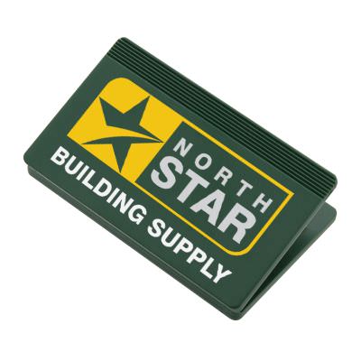 Polystyrene eco dark green rectangle recycled chip clip with full color personalized printing.