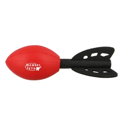 Red with black foam stress ball with a custom logo.