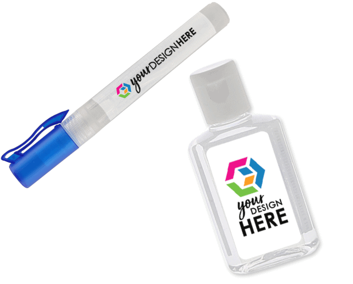 Spray promotional hand sanitizer with full-color imprint and gel hand sanitizer with full-color imprint