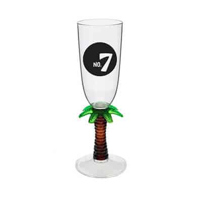 Acrylic palm tree champagne glass with custom imprint in 7 ounces.