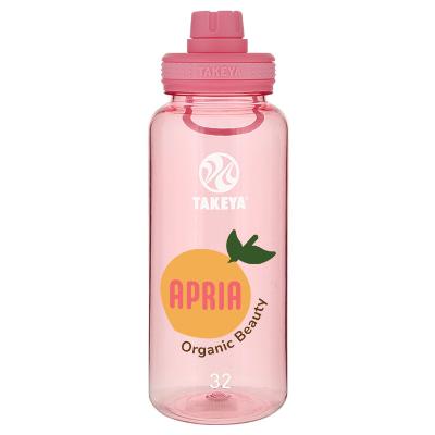 Plastic flutter pink bottle with full color imprint.