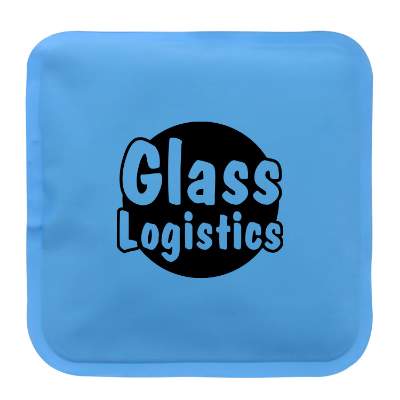 Nylon blue hot and cold pack with a personalized logo.