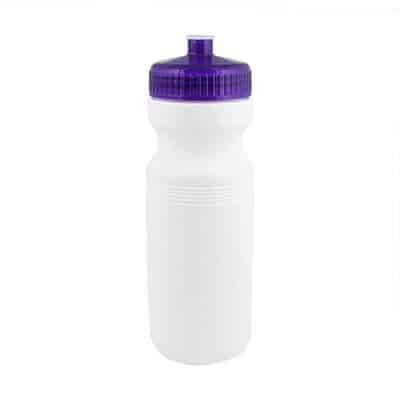 Plastic white with purple water bottle blank with push pull lid in 24 ounces.