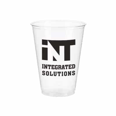 PET plastic clear soft sided cup with custom branding in 10 ounces.