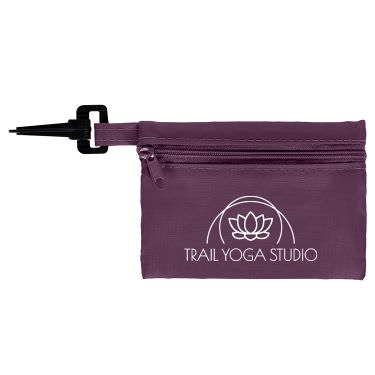 Purple polyester first aid kit with a personalized logo.