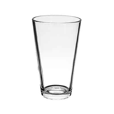 Glass clear pint glass blank in 16 ounces.
