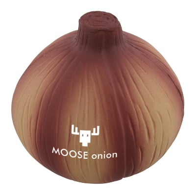 Foam onion stress ball printed with logo.