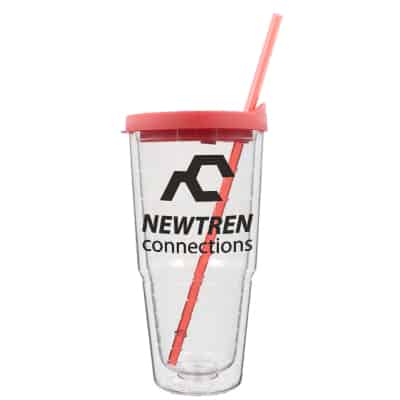 Acrylic clear with red tumbler with custom imprint in 24 ounces.