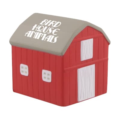 Foam red barn stress reliever with imprinting.