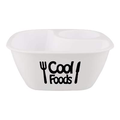 White dip-it snack bowl with customized printed logo.