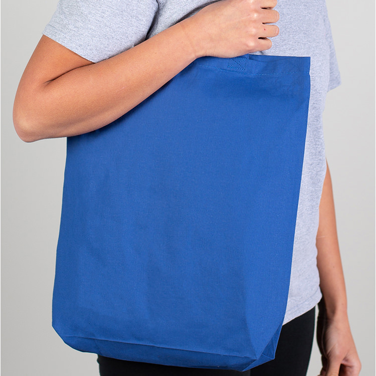 Cotton tote bag with self-fabric handles.