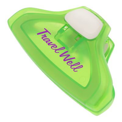 Plastic translucent lime co-molded chip clip custom printed.