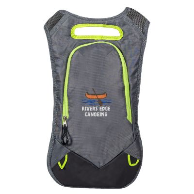 Lime green hydration backpack with embroidered logo.