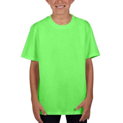 Blank neon green youth custom imprinted short sleeve shirt.