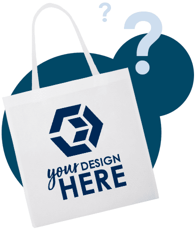 White custom tote bags with blue imprint