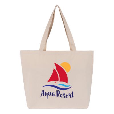 Cotton twill natural vacation tote with personalized full color imprint.