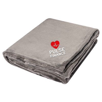 Plush gray embroidered blanket with branded logo