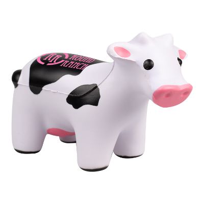 Foam white cow stress call with imprinted brand.